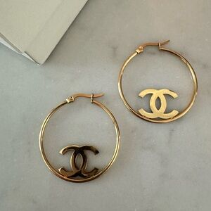 Gold Hoop Earrings with Iconic Logo